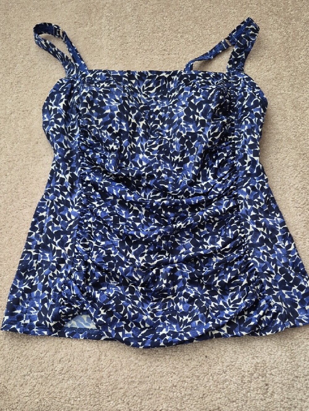 L.L. Bean Navy Blue Printed Tankini Top with Solid Navy Bikini Bottom - Picture 2 of 4